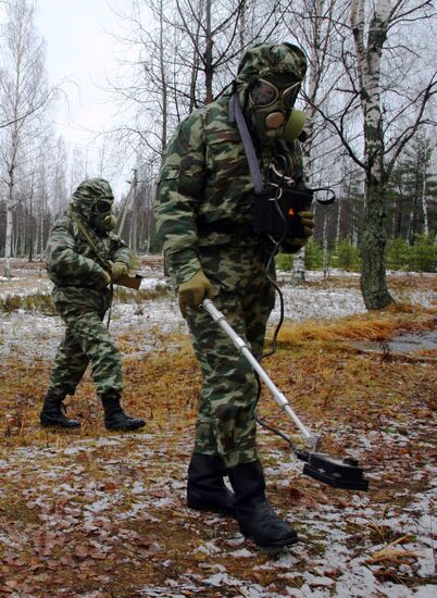 An NBC defense platoon at military exercises