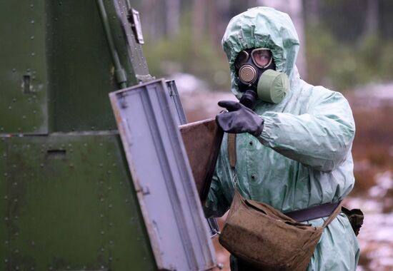 An NBC defense platoon at military exercises