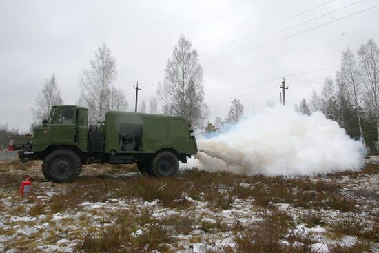 An NBC defense platoon at military exercises