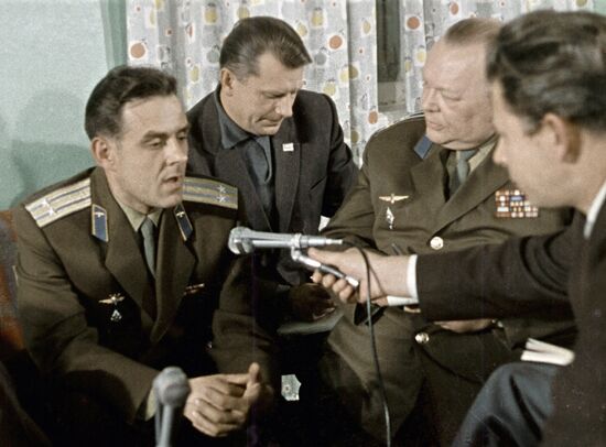 Cosmonaut Vladimir Komarov being interviewed