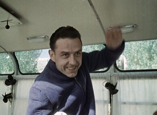 Cosmonaut Vladimir Komarov on the way to the launching platform