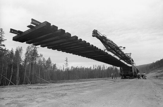 Laying tracks on a section of the Baikal-Amur Railway