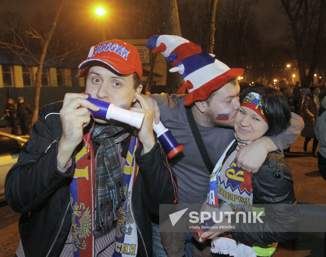 Russian football fans before Russia vs. Belgium match
