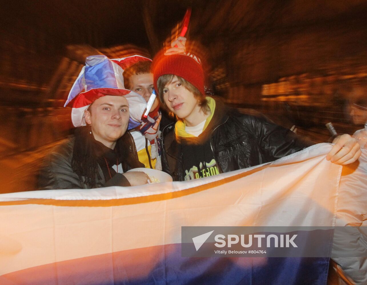 Russian football fans before Russia vs. Belgium match