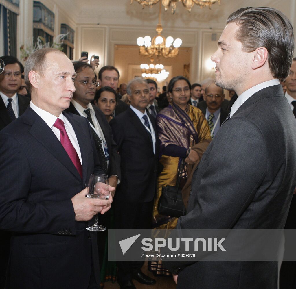 Vladimir Putin meets with Leonardo DiCaprio in St.Petersburg