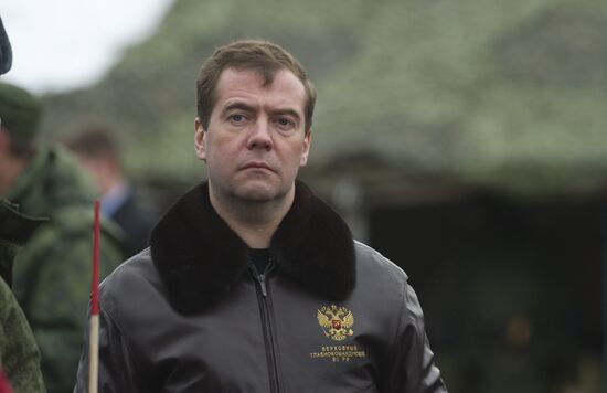 Dmitry Medvedev at military training ground
