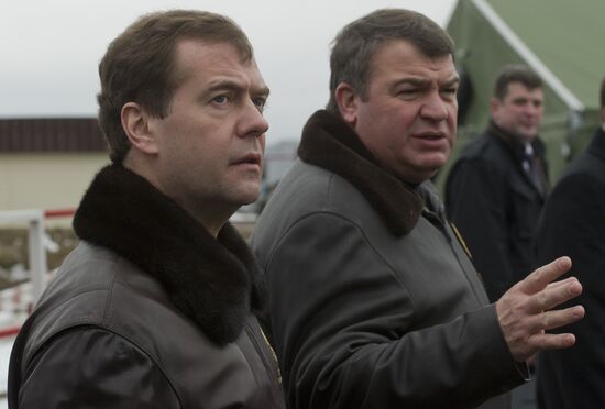 Dmitry Medvedev at military training ground