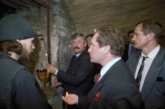 Alexander Rutskoi during a visit to the Holy Dormition Pskovo-P