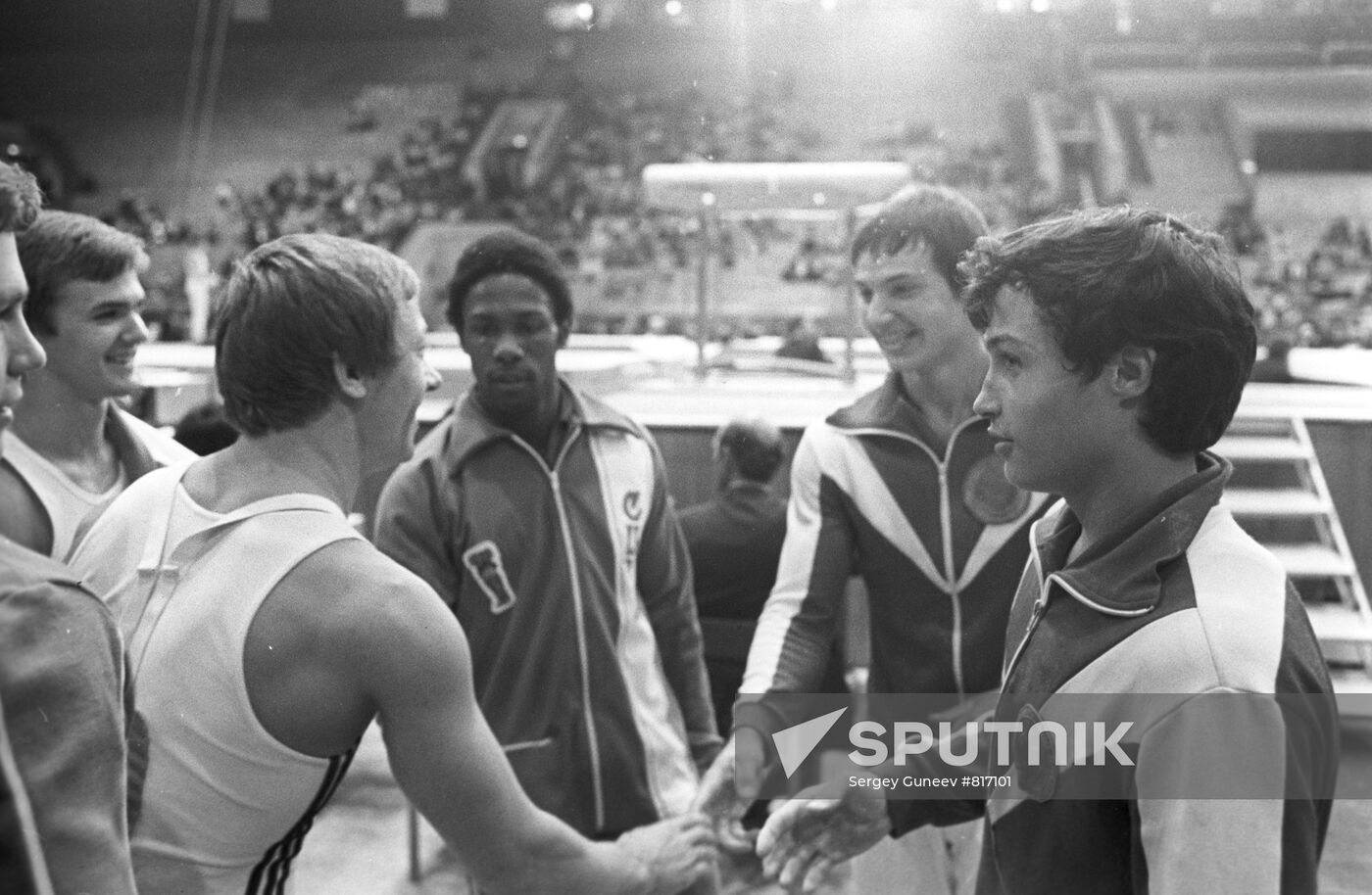 Nikolai Adrianov congratulating Eduard Azaryan on his victory