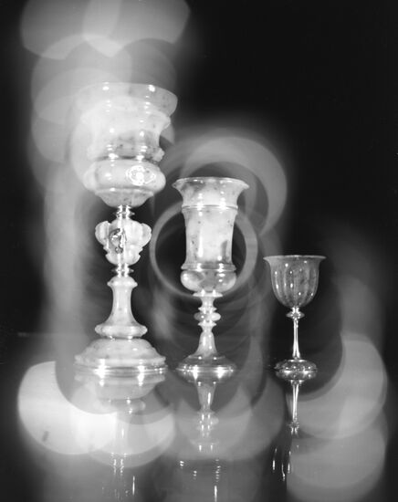 Vase and goblets of brown green jade
