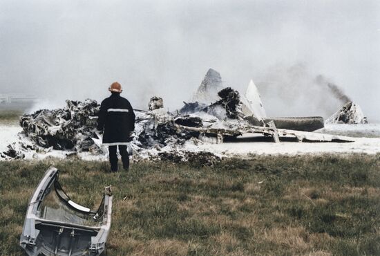 Wreckage of MiG-29 after crash at air show