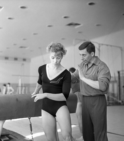 Athlete Larisa Latynina with her coach Vladimir Smirnov
