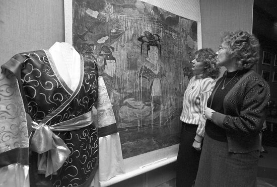 Visitors at exhibition of ethnographic relics, Alma Ata