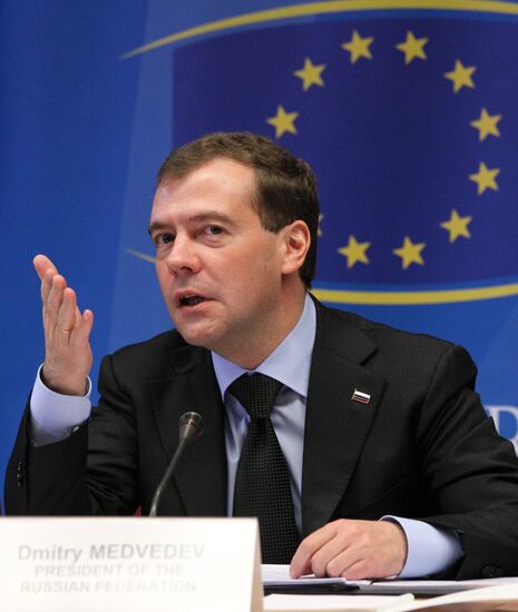 Dmitry Medvedev at Russia-EU summit in Brussels