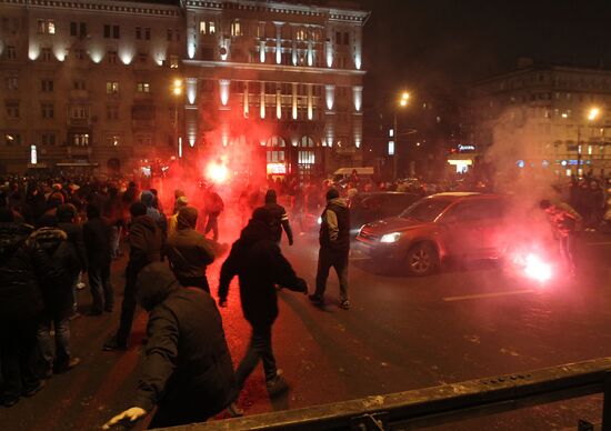 Spartak fans rally in Moscow