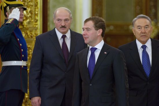 Dmitry Medvedev, Nursultan Nazarbayev, and Alexander Lukashenko