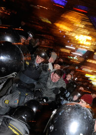 Participant of rally on Pushkinskaya Square being detained