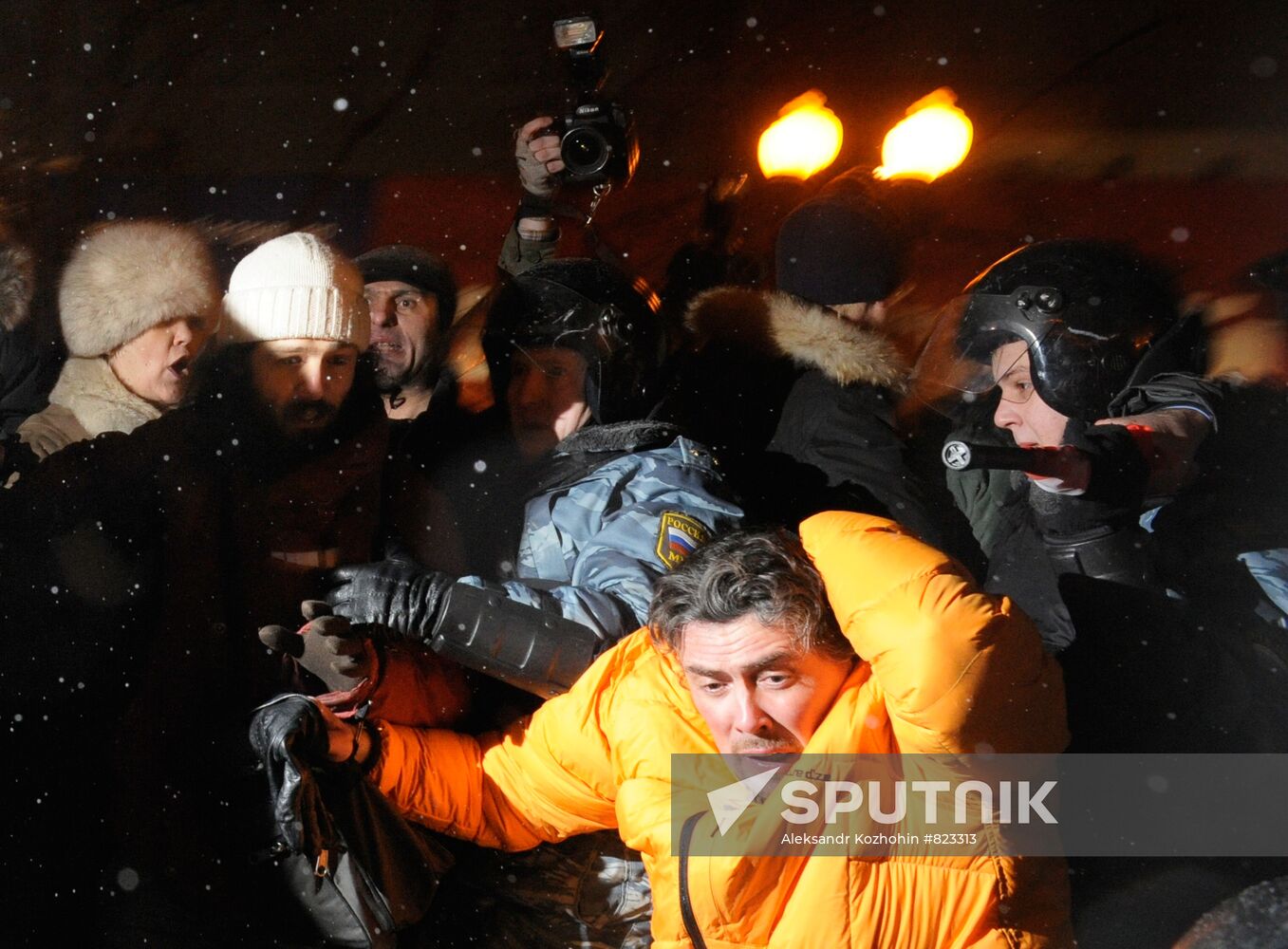 Participant of rally on Pushkinskaya Square being detained