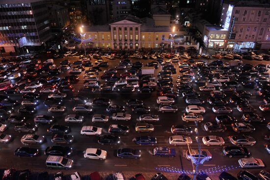 Gridlocked traffic in Moscow