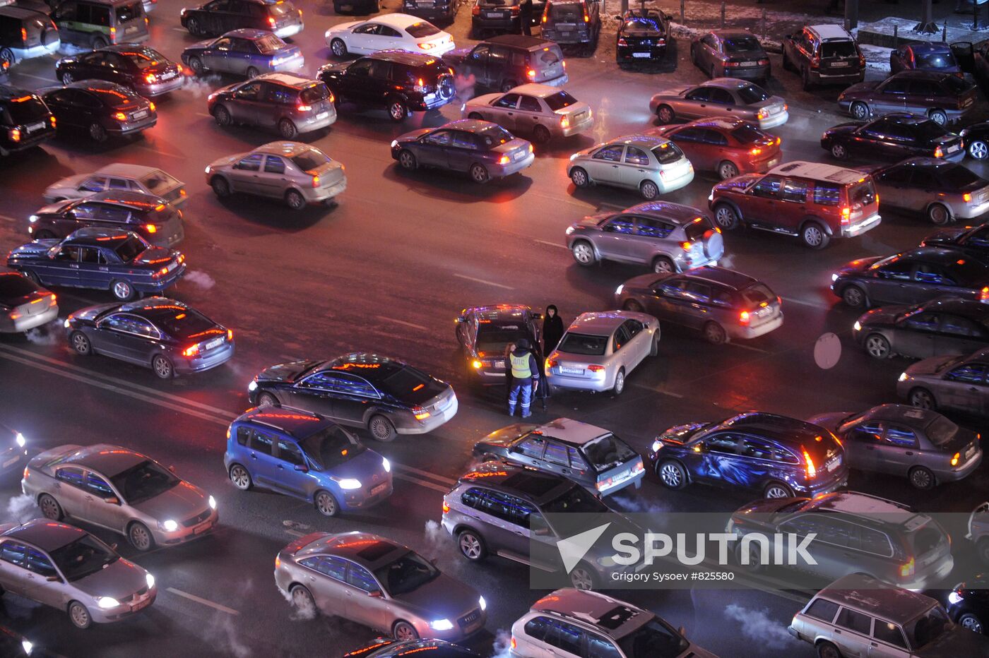 Gridlocked traffic in Moscow