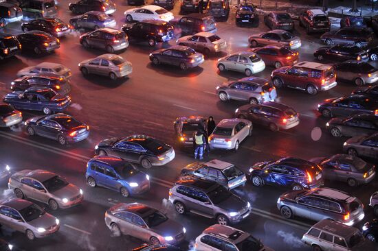 Gridlocked traffic in Moscow