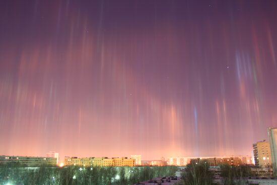 Light pillars over Naberezhnye Chelny