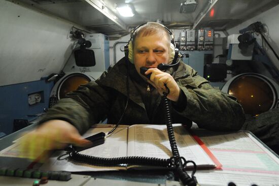 Watch officer Mikhail Lunyov on durty at command post