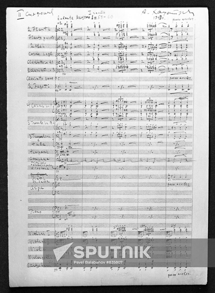 Page of score for Aram Khachaturian's 2nd Symphony