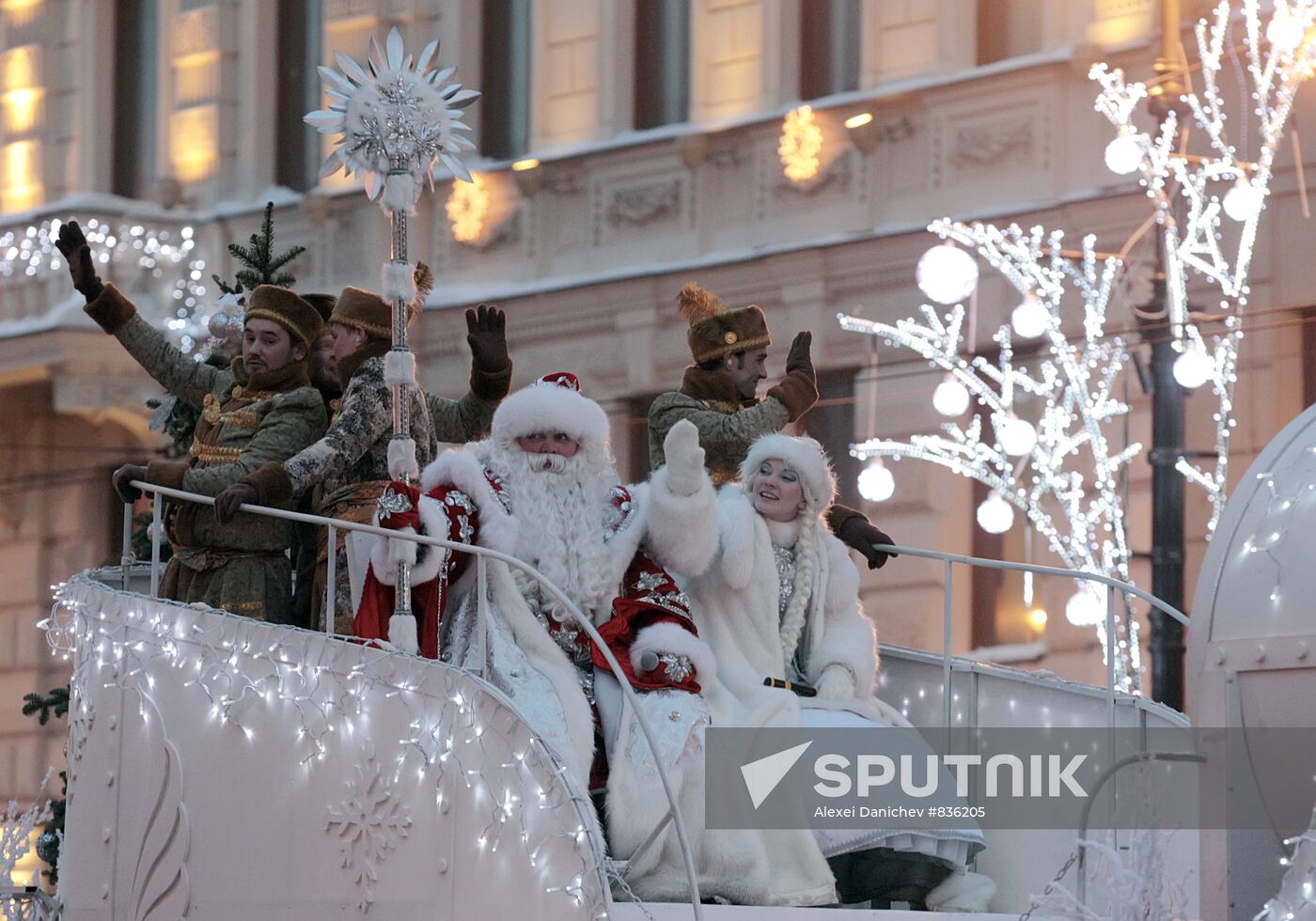 Father Frost procession along Nevsky Avenue, St.Petersburg