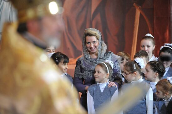Svetlana Medvedeva attends Christmas service in Moscow