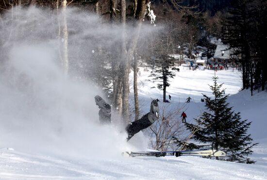 Recreation at ski base near Vladivostok