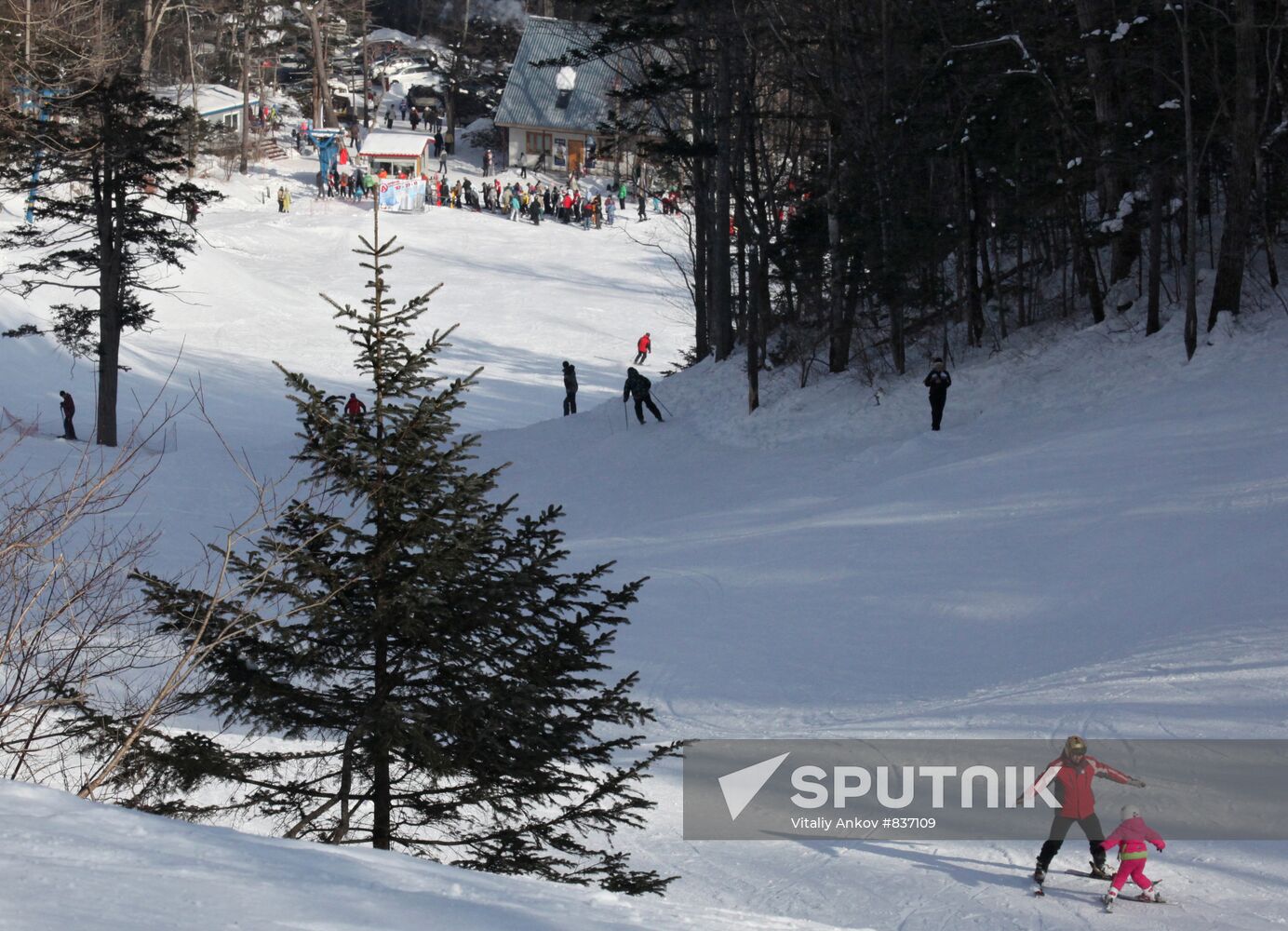 Recreation at ski base near Vladivostok