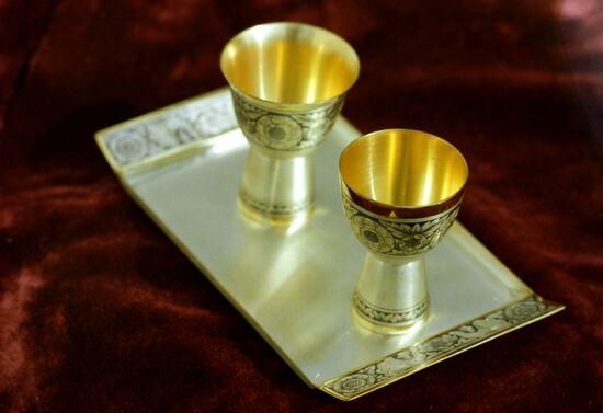 Wedding stoups on a tray