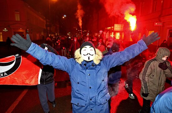 Antifa movement activists stage unauthorized rally