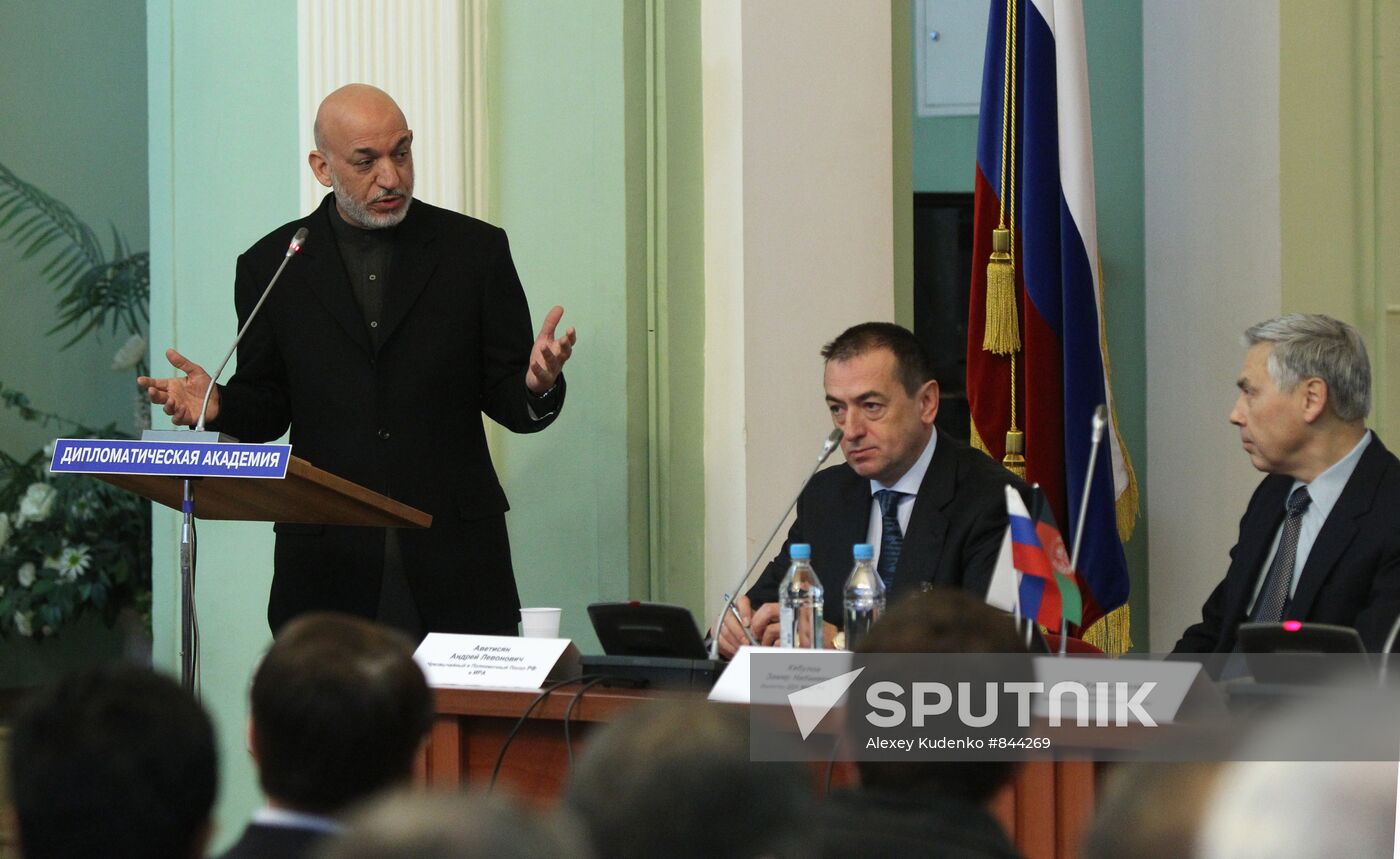Hamid Karzai at Russian Foreign Ministry's Diplomatic Academy