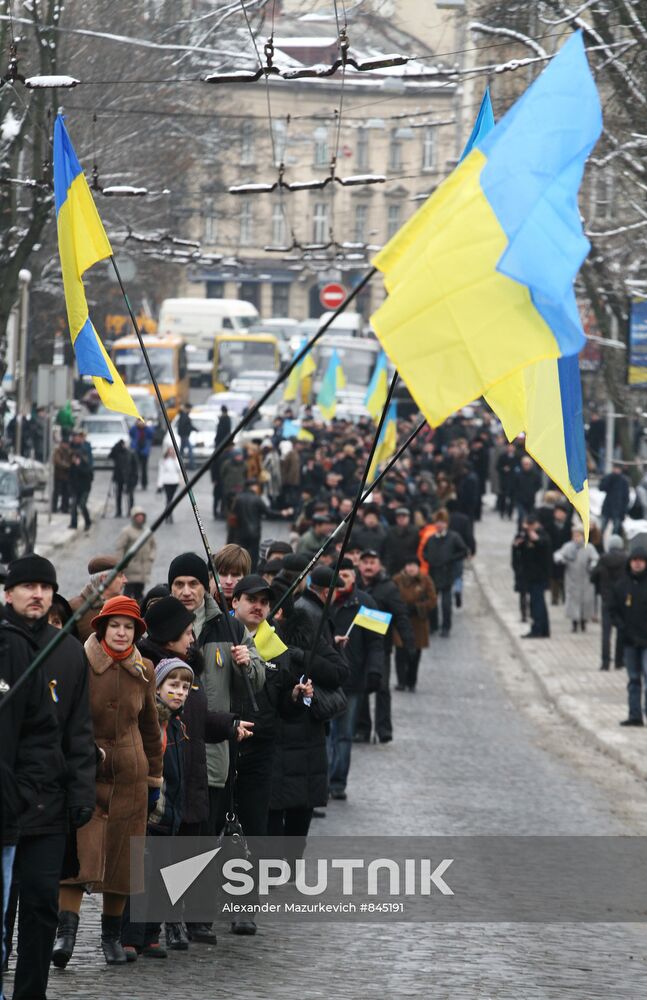 Celebration of Ukraine's Unification Day in Lvov