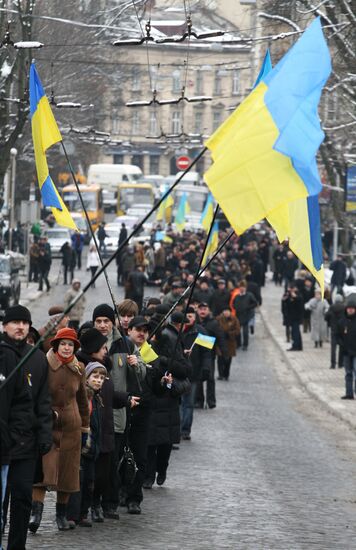 Celebration of Ukraine's Unification Day in Lvov