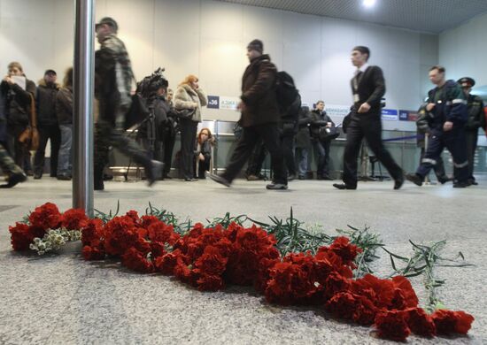 Flowers on the floor at the Domodedovo arrival's hall