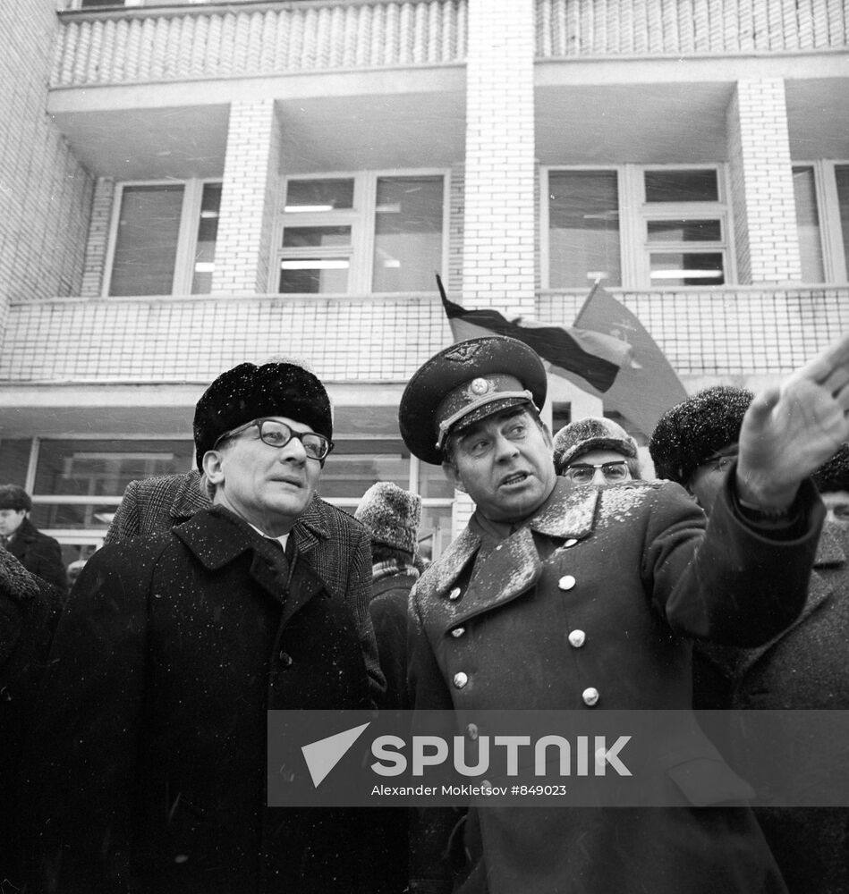 Erich Honecker, General Secretary of the Central Committee of Germany's Socialist Unity Party, and pilot-cosmonaut of USSR Georgy Beregovoy