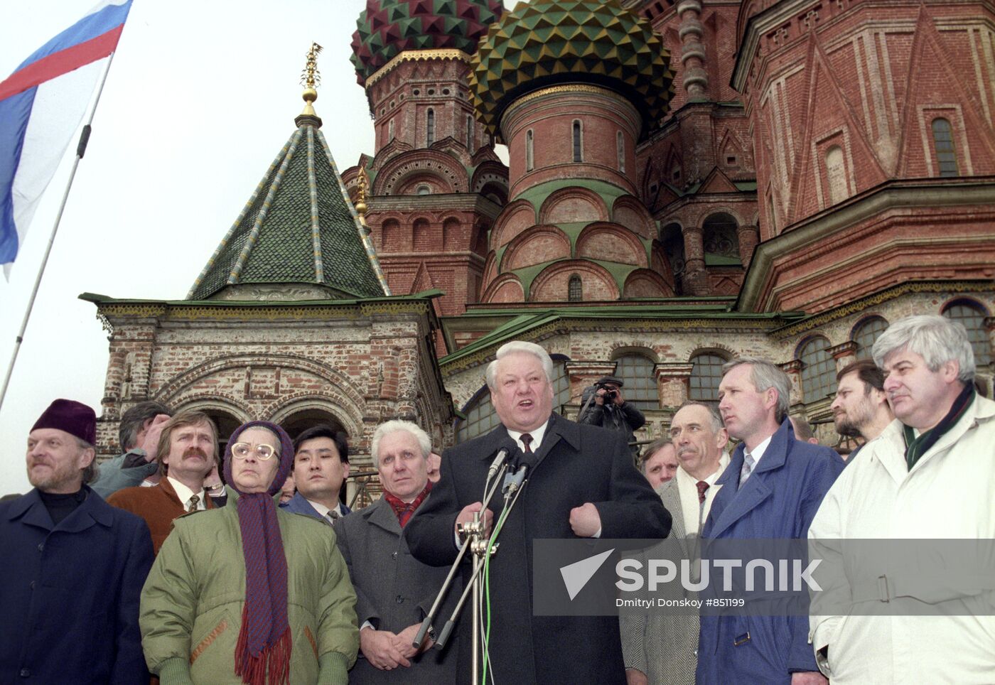 Boris Yeltsin speaking at rally on Red Square