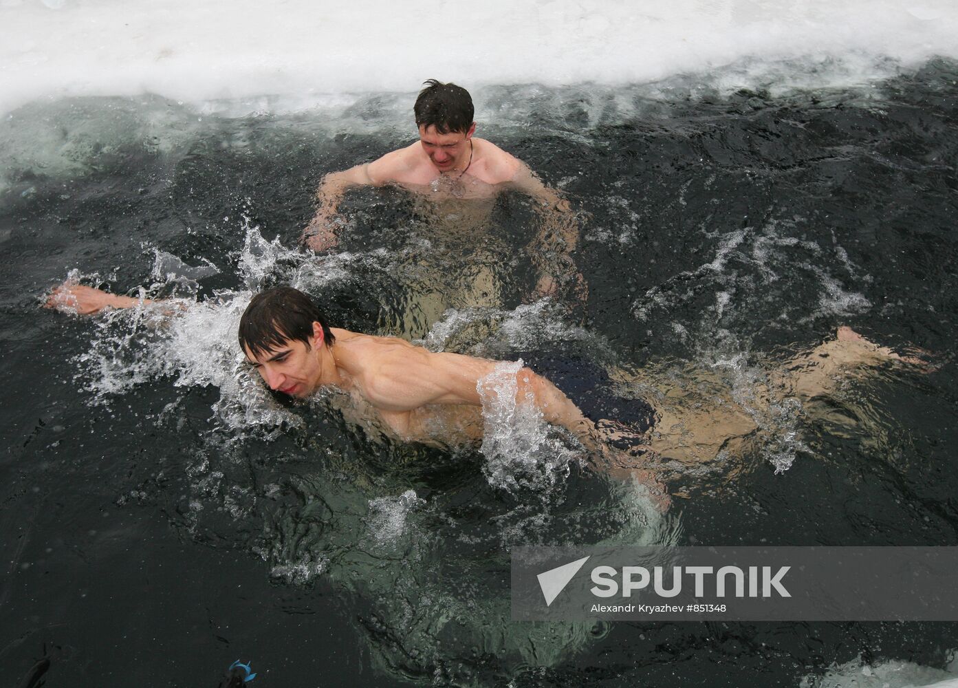 Polar bears take a plunge in "Saucer" lake