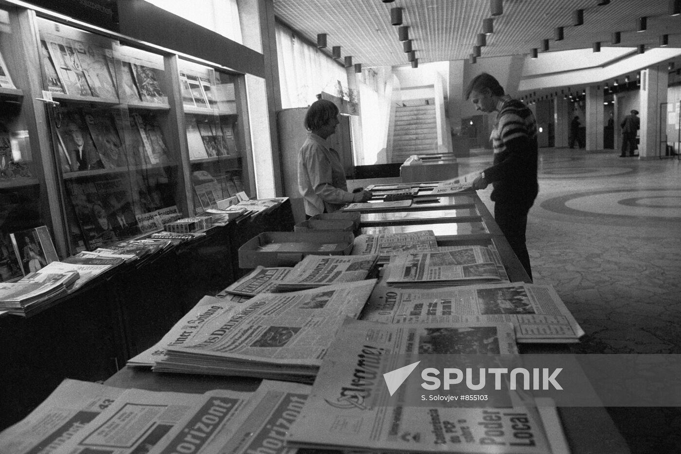 A newsstand at Novosti Press Agency
