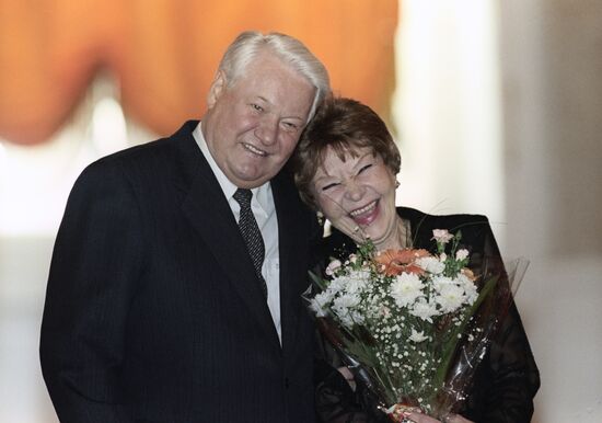 Boris Yeltsin presented an award to Nina Urgant