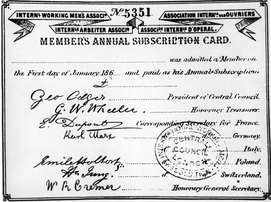 Member's card of Working Men's Association