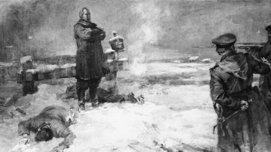"The Execution of Engineer Alexei Ukhtomsky." Watercolor.