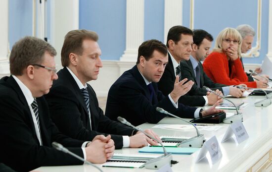 Russian President Dmitry Medvedev holds meeting