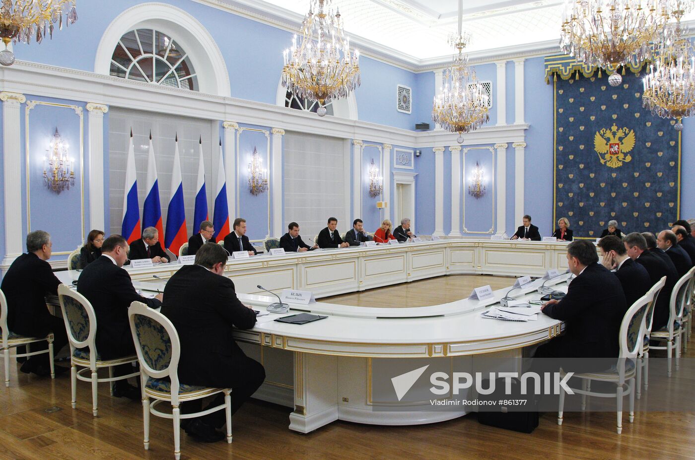 Russian President Dmitry Medvedev holds meeting