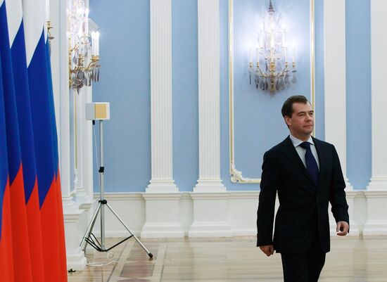 Russian President Dmitry Medvedev holds meeting