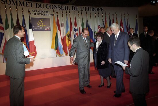 J. Chirac, B. Yeltsin and L. Fischer in Strasburg