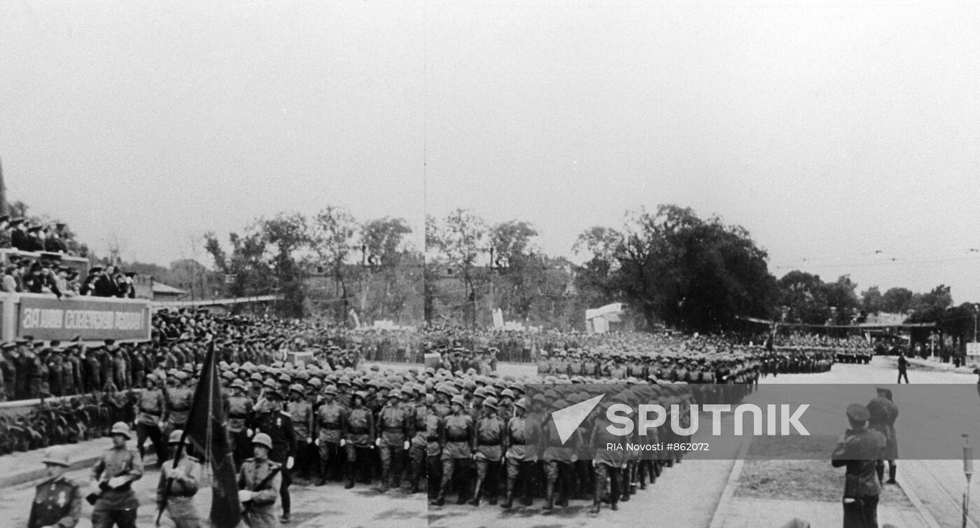 Soviet army parade in Harbin